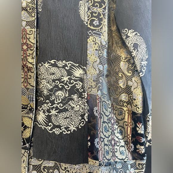 Citron M vintage Santa Monica Asian inspired top jacket black silk blend printed - Picture 6 of 8